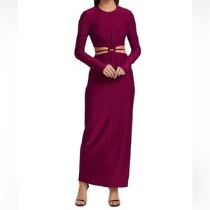 ML MONIQUE LHUILLIER Long Sleeve Knit Maxi Dress Cut Out 6 BARBIE Core Easter